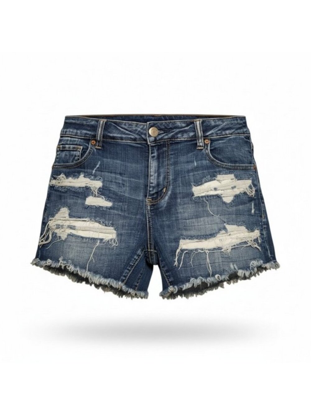 American Eagle Midi Shorts Womens 16 Blue Distressed Raw Hem Stretch Denim